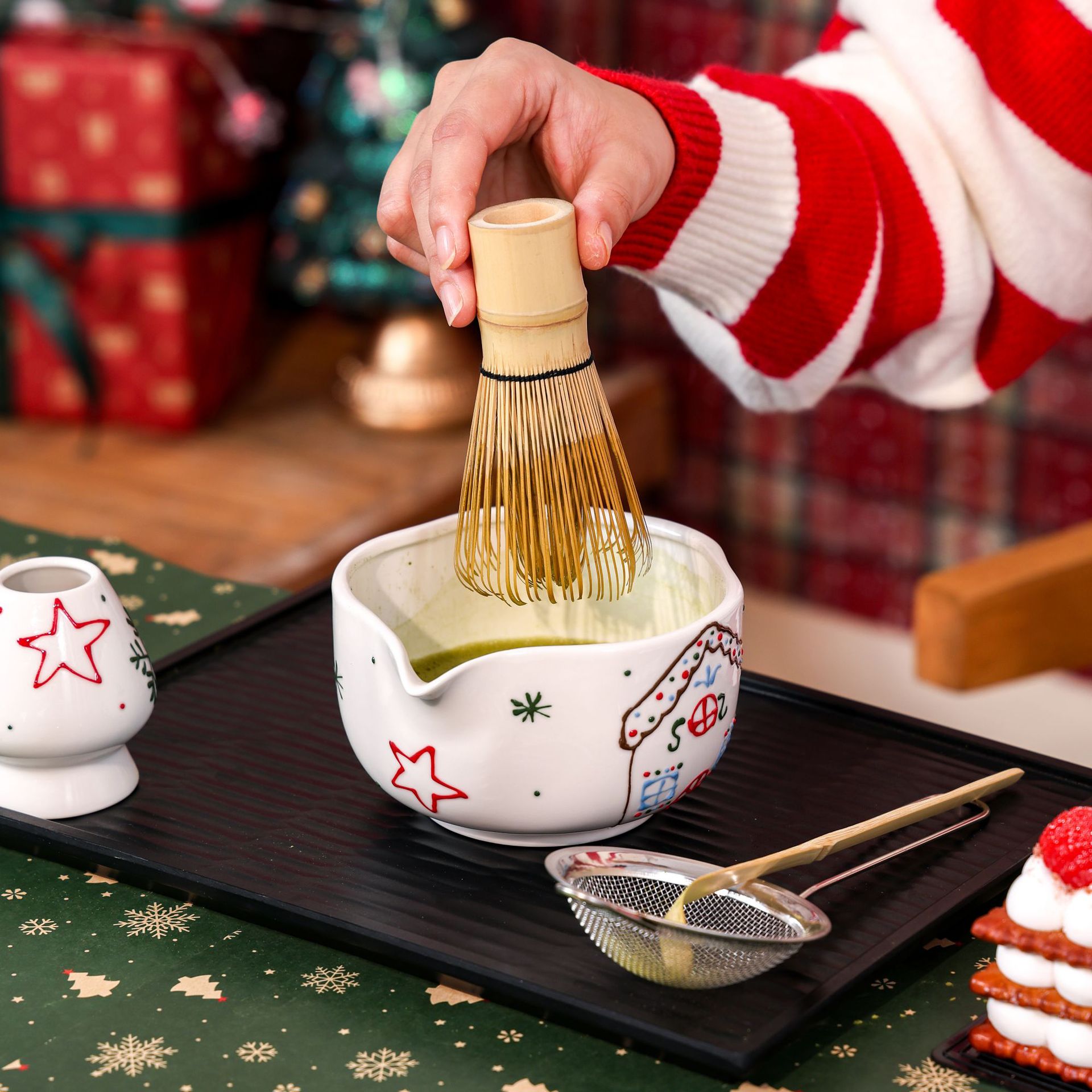 Matcha Whisk Set - Zestaw do Matcha z motywem świątecznym,