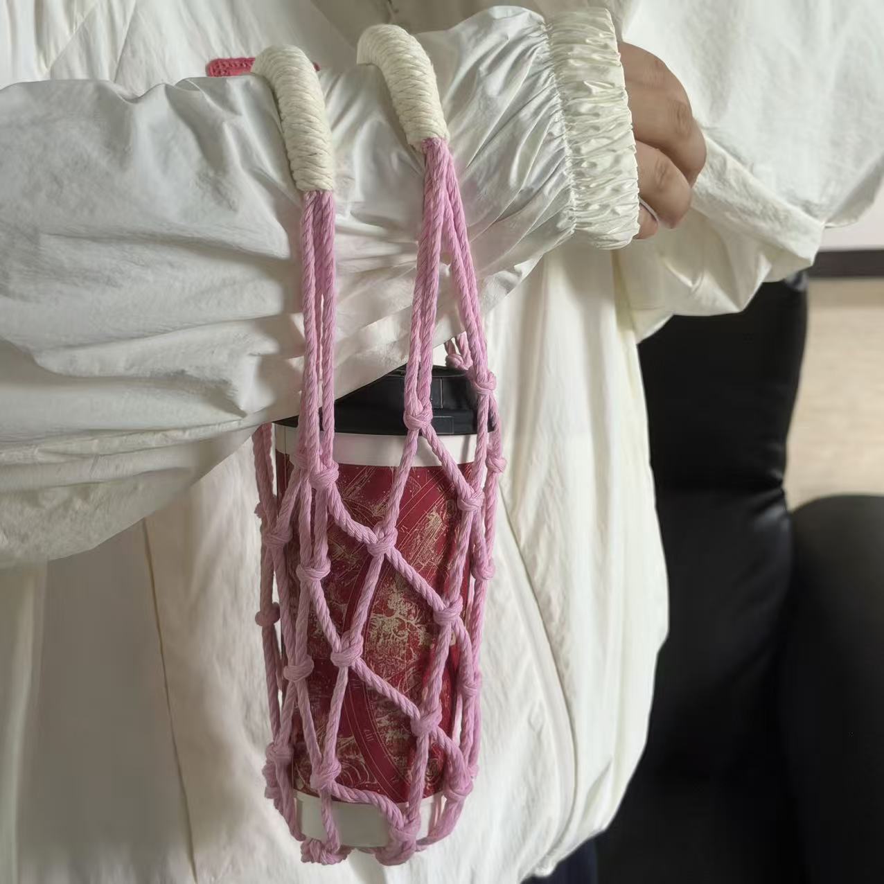 Coffee Tea Knits - Ręcznie Robiona Makrama Torba na Kubek
